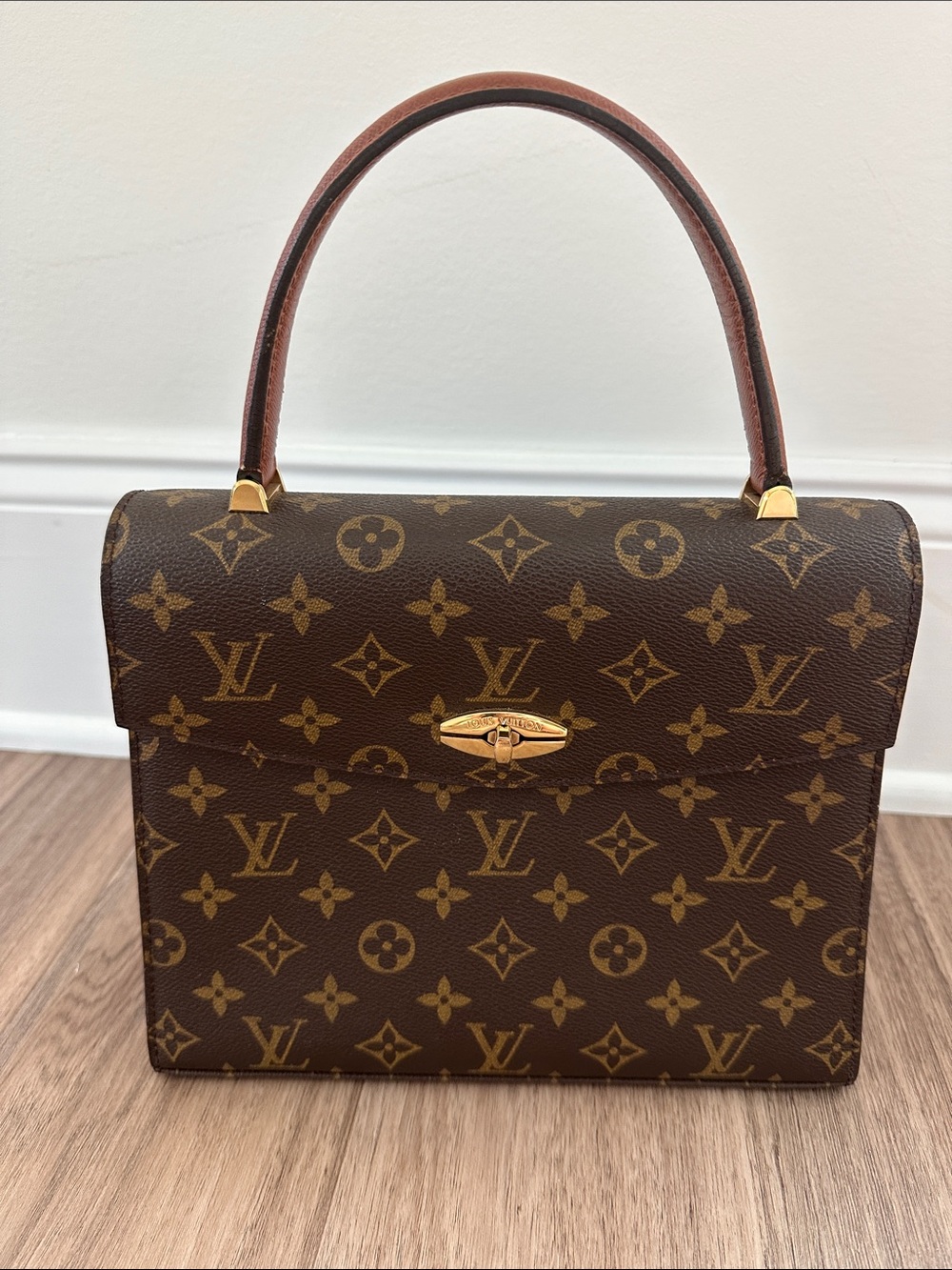 Vintage Louis Vuitton Brown Monogram Top Handle Satchel with Gold Hardware